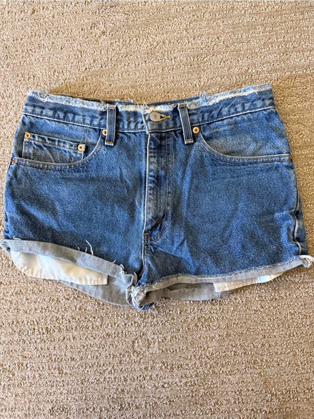 Levi's Rolled Hem Mid-Blue Denim Shorts